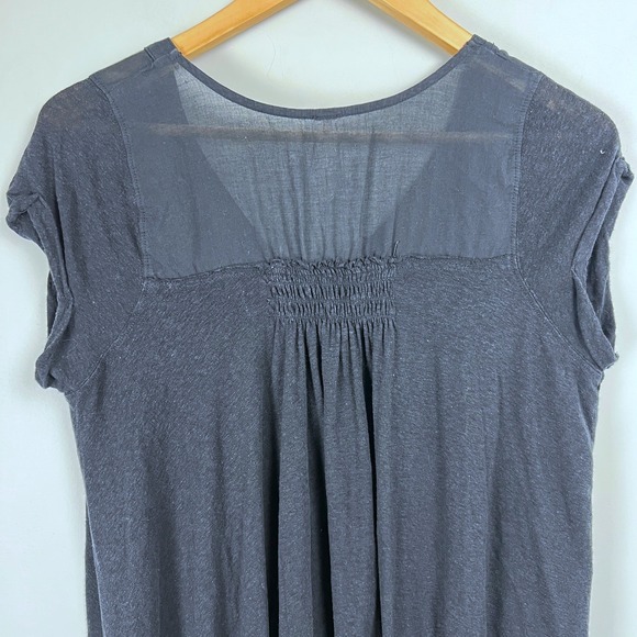 Free People Black High Low Button Front Smocked V-Neck Tunic Top S Boho Grunge - Picture 5 of 7